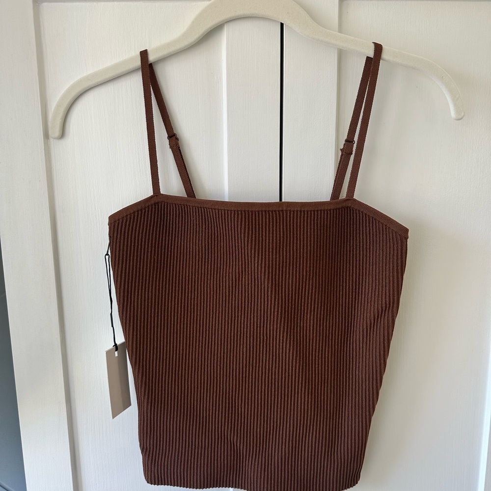 Brown Ribbed Brown Women's Top